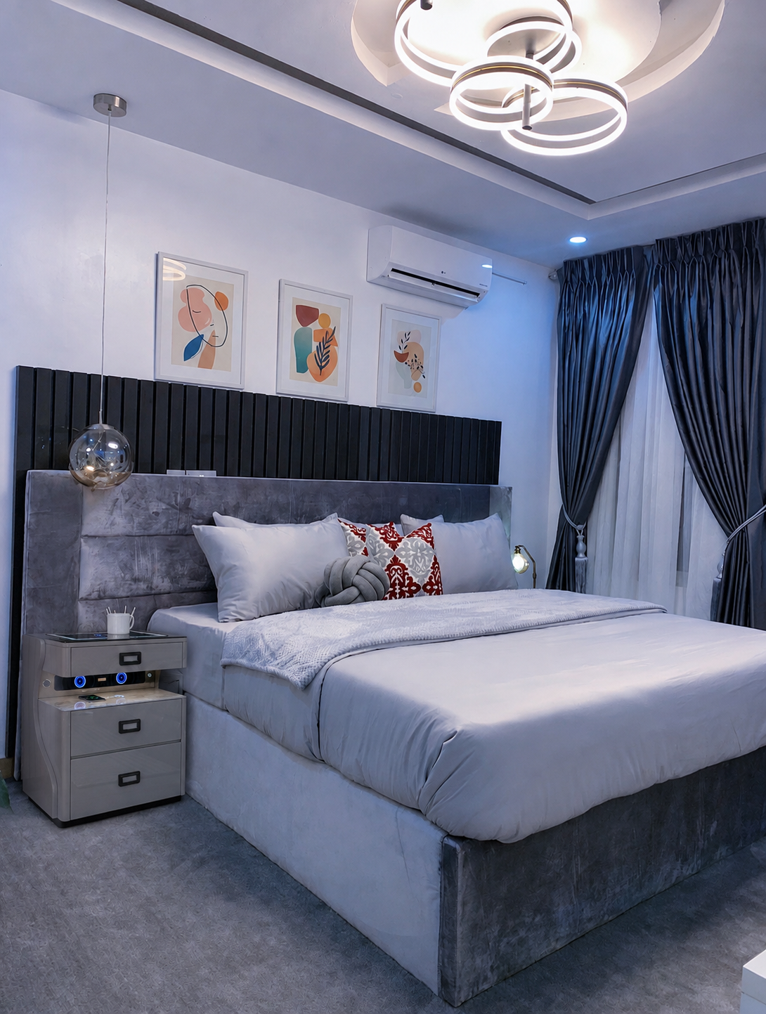 Smart bedside table in Nigerian bedroom