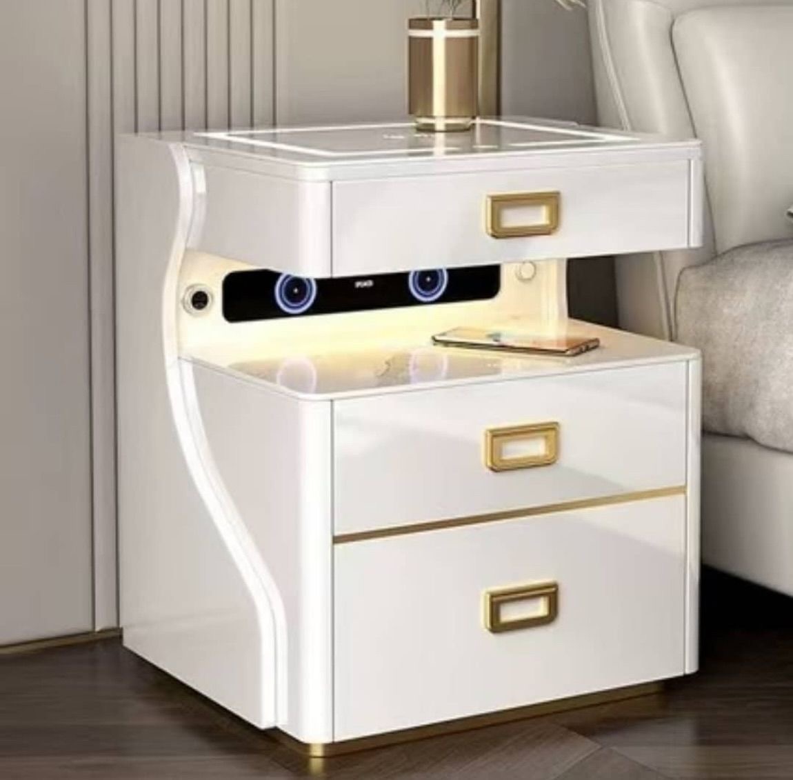 Pure White Smart Bedside Cabinet 3-Drawer