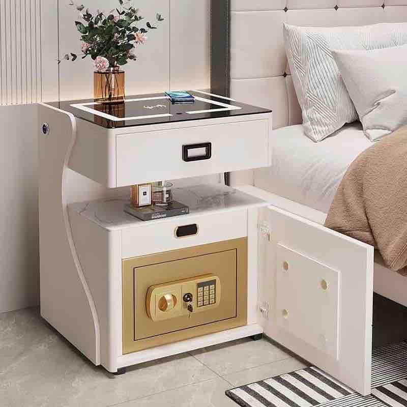 Pure White Smart Bedside Table with Open Safe